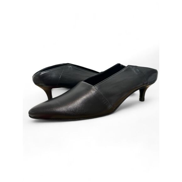 Thakoon Black Leather Kitten Heel Mule Square Pointed Toe Retro Vamp Pinup New - Picture 6 of 10